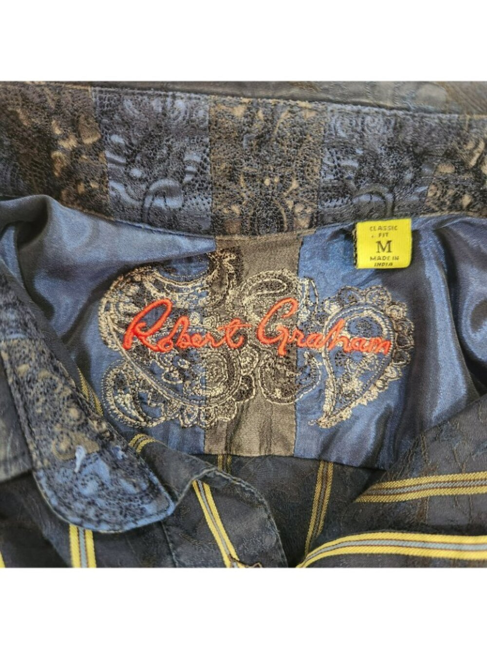 Robert Graham Long Sleeve Shirt Mens Medium Blue Paisley Striped Flip Cuff - Picture 7 of 16
